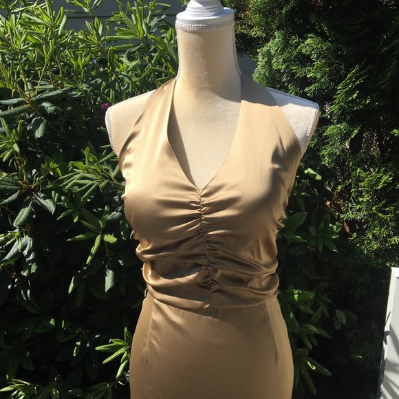 Donna Ricco Gold Halter Cocktail Dress GUC - Picture 4 of 8
